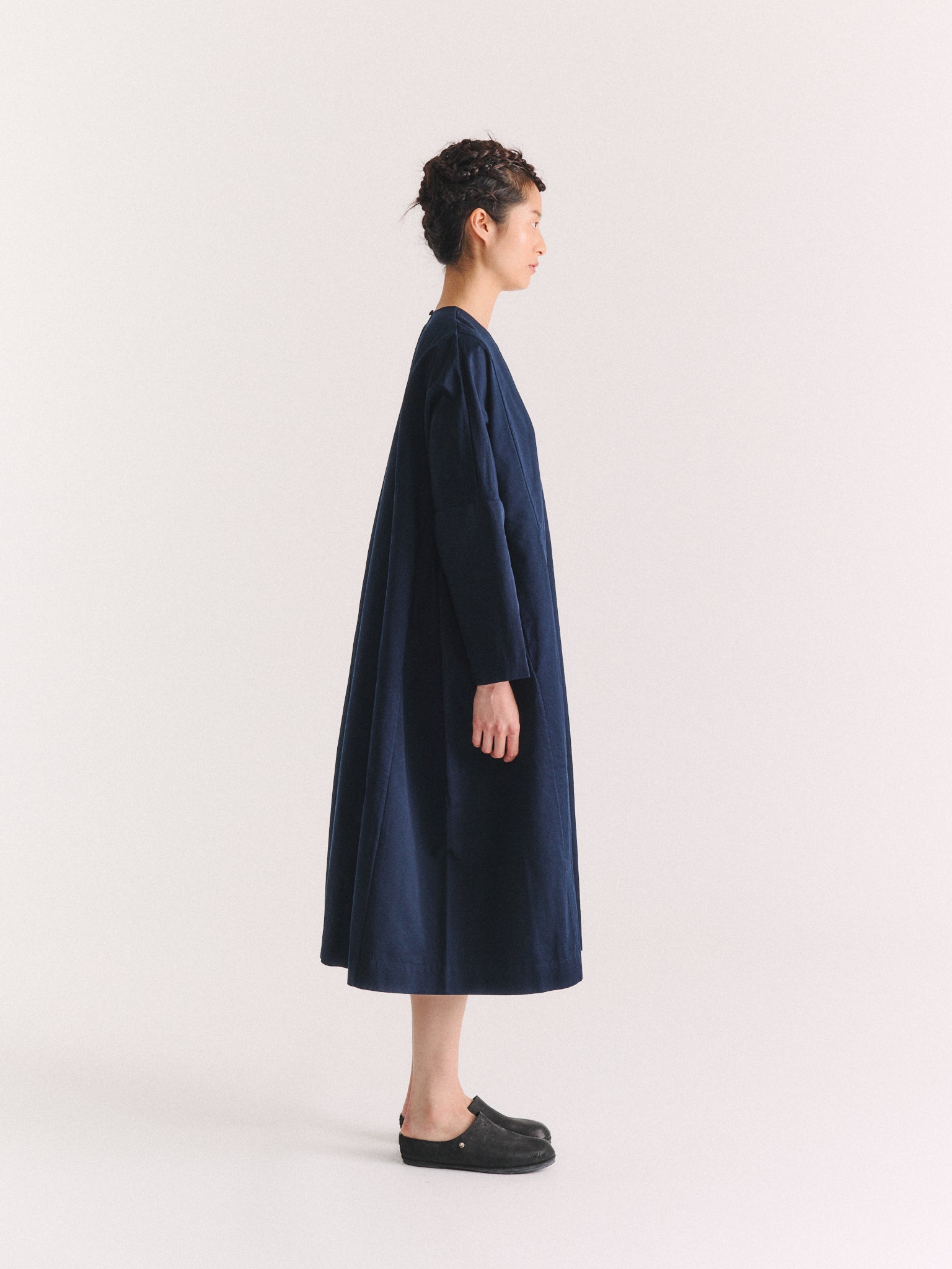PYJ ROUCH DRESS - TWILL - NAVY