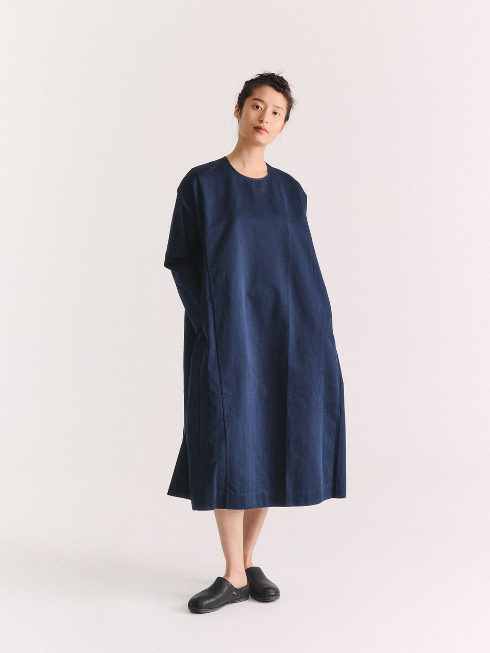 PYJ ROUCH DRESS - TWILL - NAVY