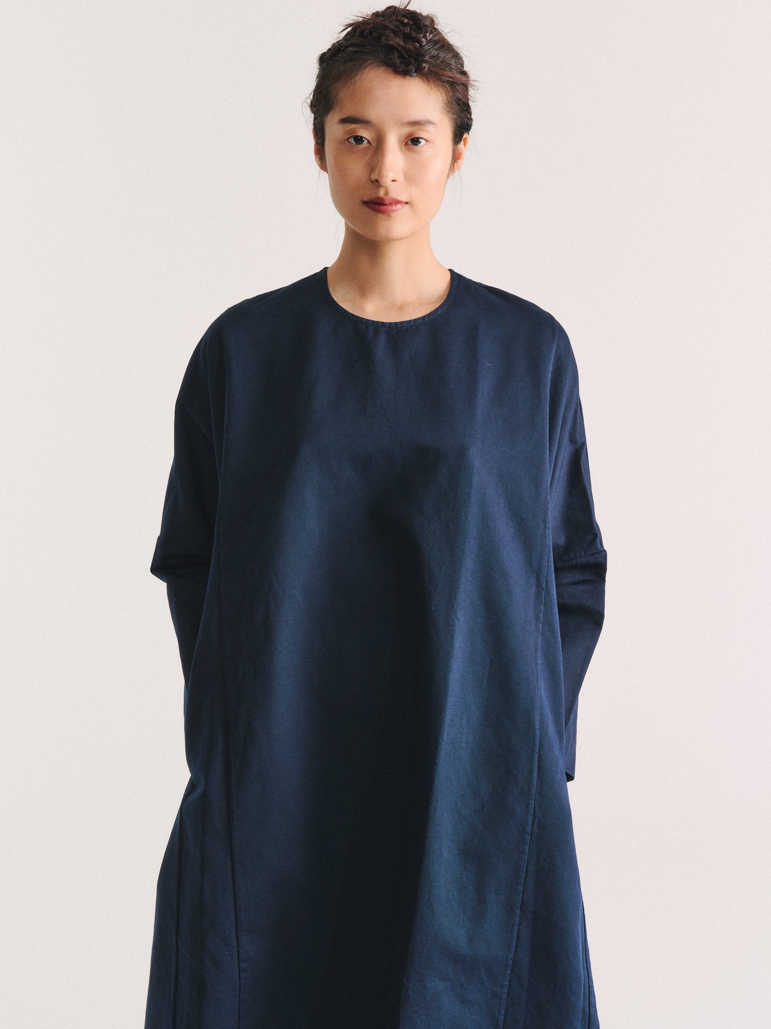 PYJ ROUCH DRESS - TWILL - NAVY