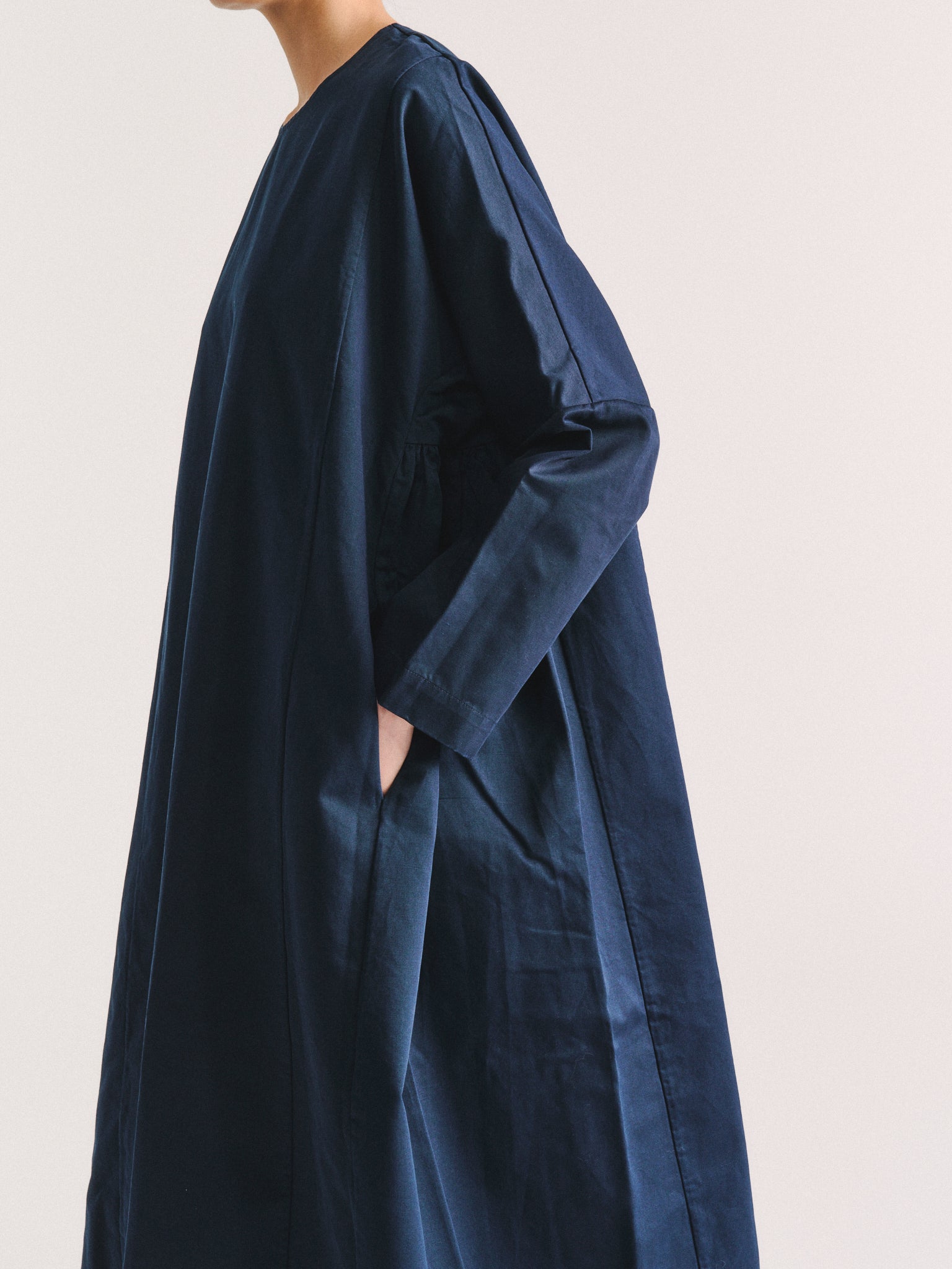 PYJ ROUCH DRESS - TWILL - NAVY