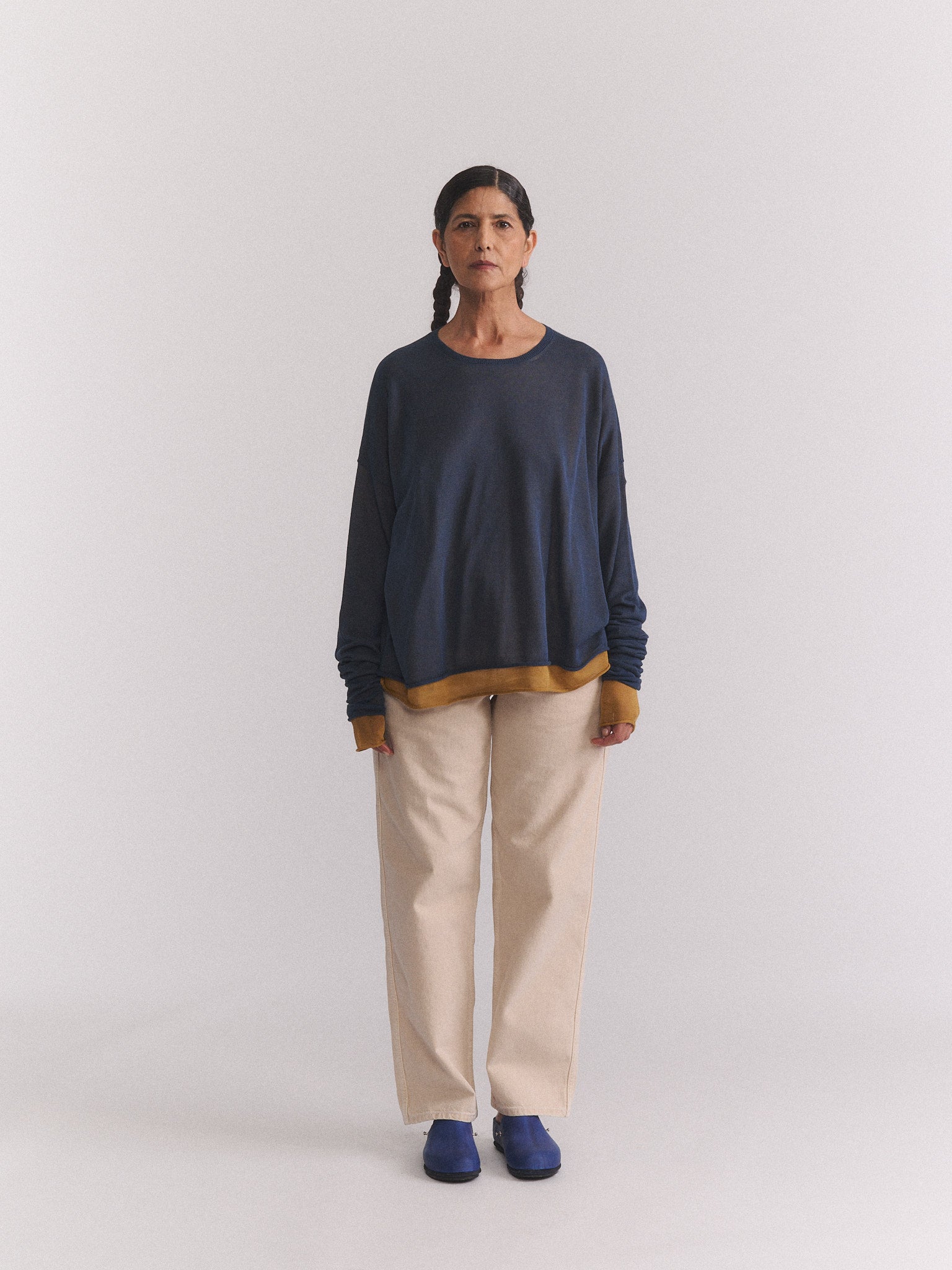 PULL - DOUBLE ULTRA LÉGER - BLEU/CUMIN